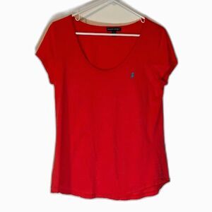 Ralph Lauren Coral Classic Casual Normcore Minimalist Scoopneck T-Shirt SZ L
